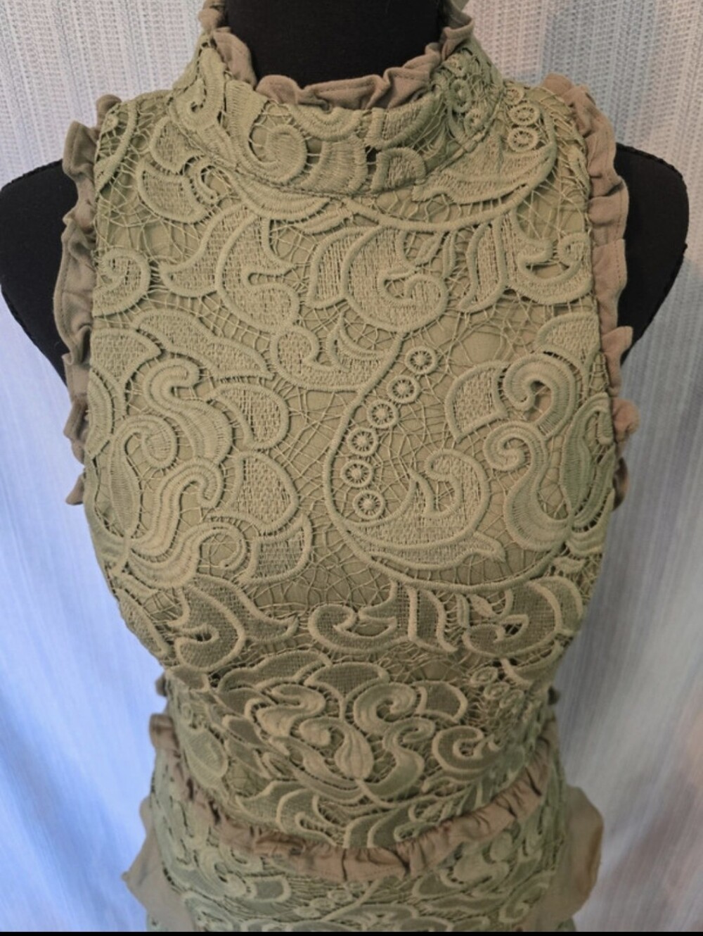 Angel Biba Green Mini Dress With Lace And Ruffles